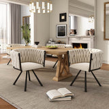 Velvet Swivel Dining Chair - Upholstered Armchair for Living Room, Beige