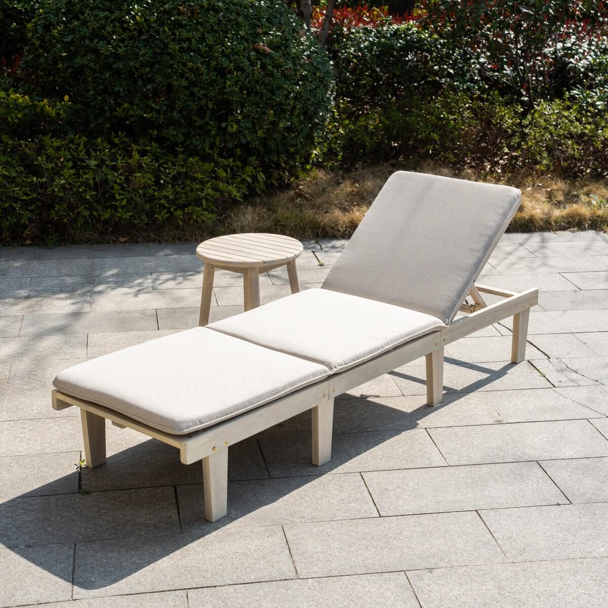 Wooden Garden Sun Lounger Set - Adjustable Backrest with Side Table