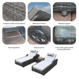3 Piece Outdoor Rattan Sun Lounger Set with Side Table - Garden Sun Loungers