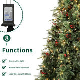 Realistic Full Green Artificial Christmas Tree with Pine Cones & Red Berries - Pre-Lit Warm White LED Lights, PVC Xmas Tree, 6.5ft/7.5ft/8.5ft