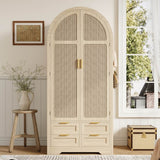 Modern Wardrobe with Curved Doors - Bedroom Storage Cabinet with Hanging Rail and Drawers, Oak