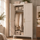 2-Door Freestanding Wardrobe - Hanging Rail, Storage Shelf, Gold Handles and Raised Legs, Cashmere