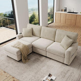 3-4 Seater Modern Sofa with Footstool - USB and Type-C Charging, Beige