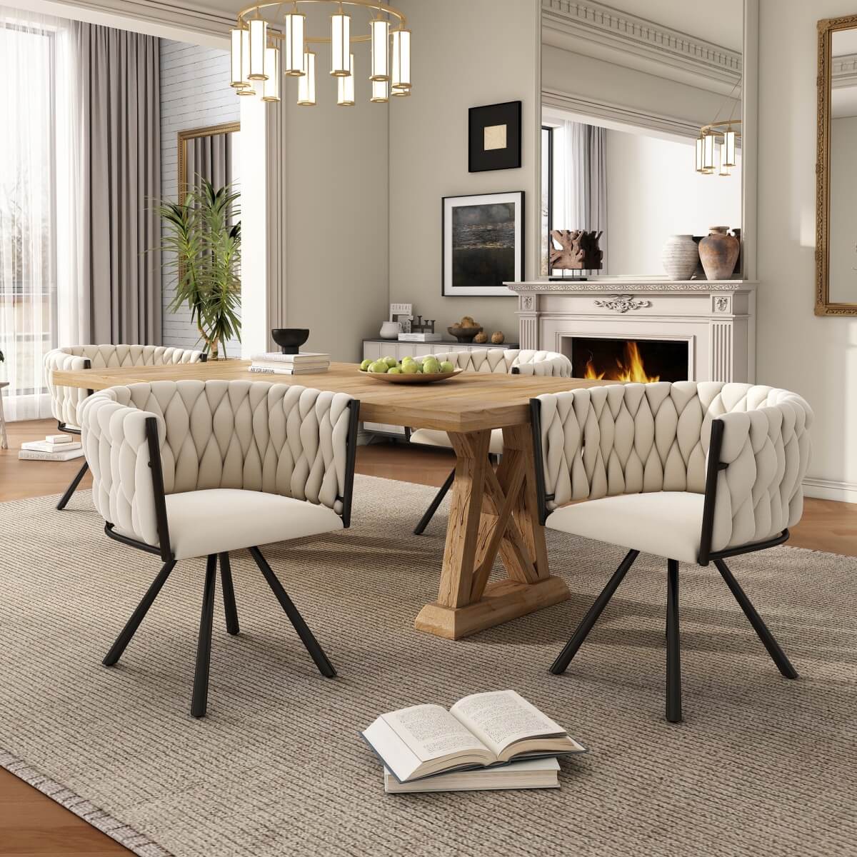 Set of 2 Velvet Swivel Dining Chairs - Luxury Armchairs, Beige