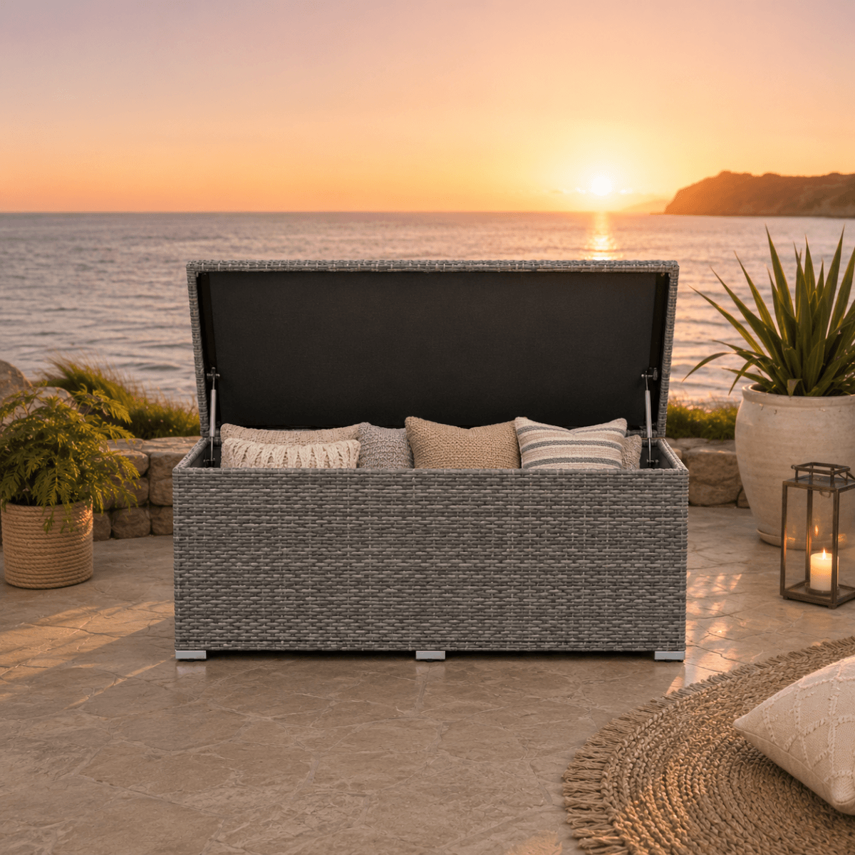 Rattan Garden Storage Box - Medium Outdoor Patio Storage Chest
