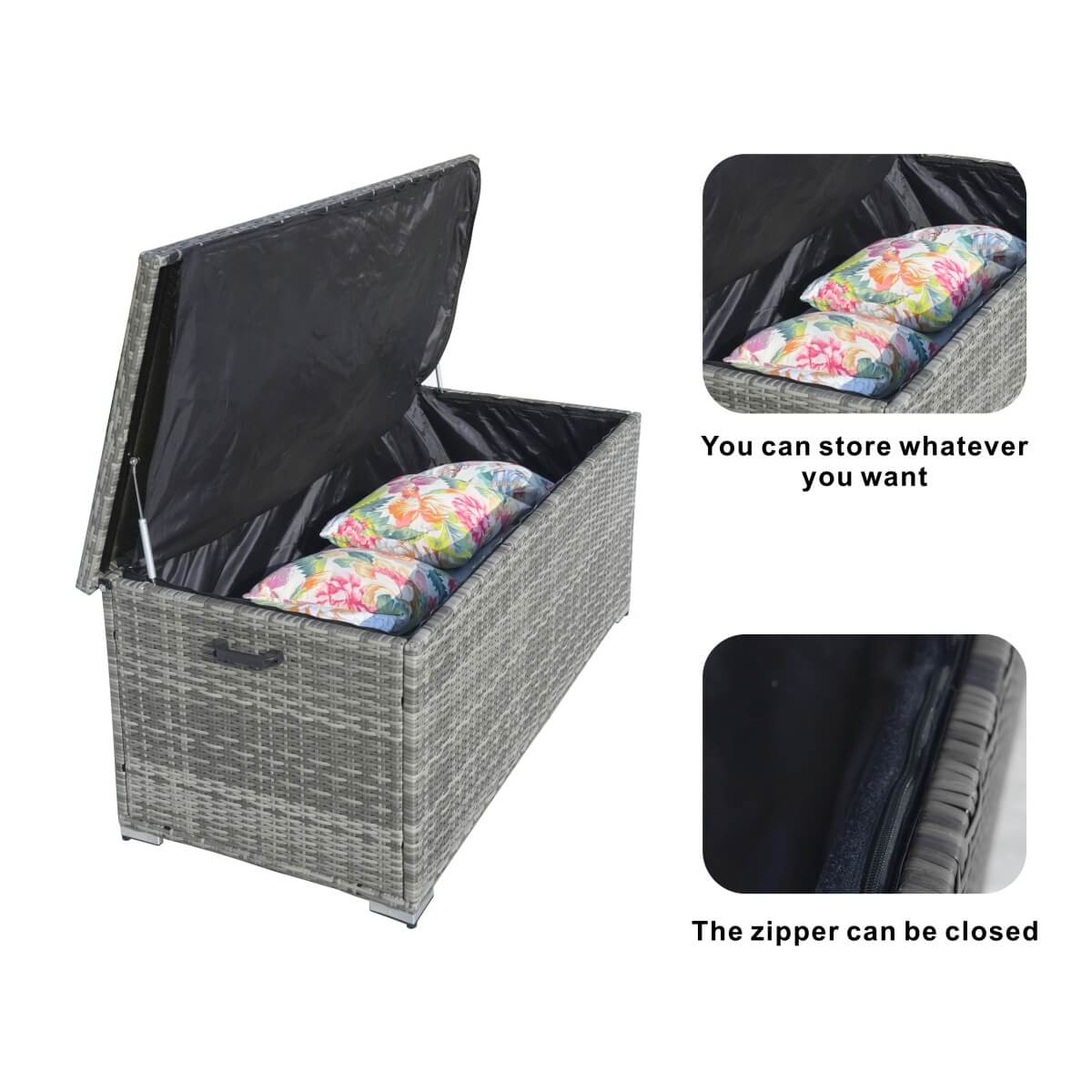 Small Outdoor Rattan Storage Box - Weather-Resistant Garden Storage Chest, Grey