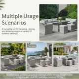 8 Seater Outdoor Rattan Sofa Set with Side Table & Footstools - Garden Furniture Set, Whitewash