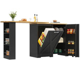 360° Rotating Kitchen Island Cabinet — Swivel Storage Sideboard with Shelves, Black
