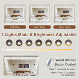 Makeup Vanity Desk with Mirror - 9 Hollywood Lights, 4 Drawers, Open Storage, Power Socket, Hair Dryer Holder & Stool, White
