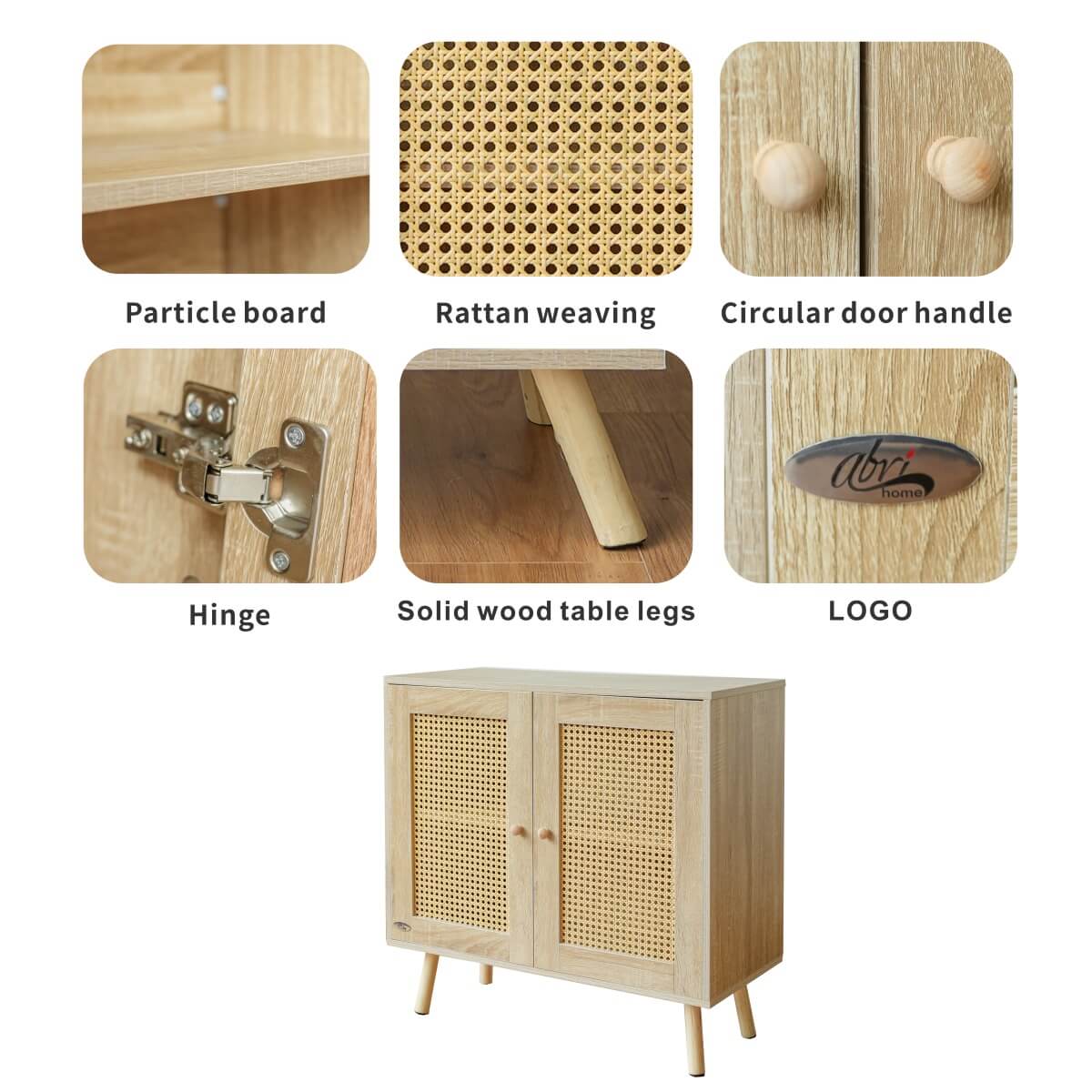 Wooden Storage Cupboard with Double Doors - Freestanding Storage Cabinet