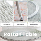 6 Seater Outdoor Rattan Dining Set - Round Table with Tempered Glass Top, Lazy Susan & Parasol Hole