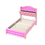 3ft Single Velvet LED Bed with Storage & Charging Station - Upholstered Pink Bed Frame