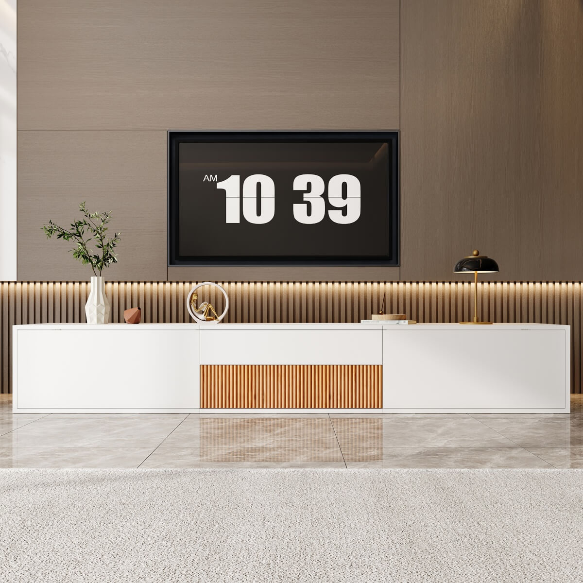 Modern TV Stand - Low Profile TV Unit with Projector Shelf & Storage, Contemporary Media Console for Living Room