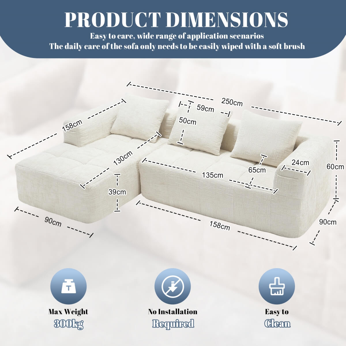 Oversized Cloud Sofa - Modular L Shape Sectional Sofa in Chenille Boucle