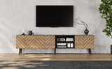 Modern Geometric TV Stand, Lowboard, TV Cabinet, TV Unit, Modern Industrial Entertainment Center, Black Media Console with Open Shelf & Cabinets, Low Storage Cabinet for Living Room