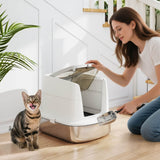 Large Stainless Steel Cat Litter Box – Enclosed Front Entry & Top Exit Tray with Scoop & Deodoriser Bag