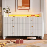 6-Drawer Fluted Sideboard with LED Lighting – Modern Storage Cabinet for Living Room, Bedroom or Dining Room