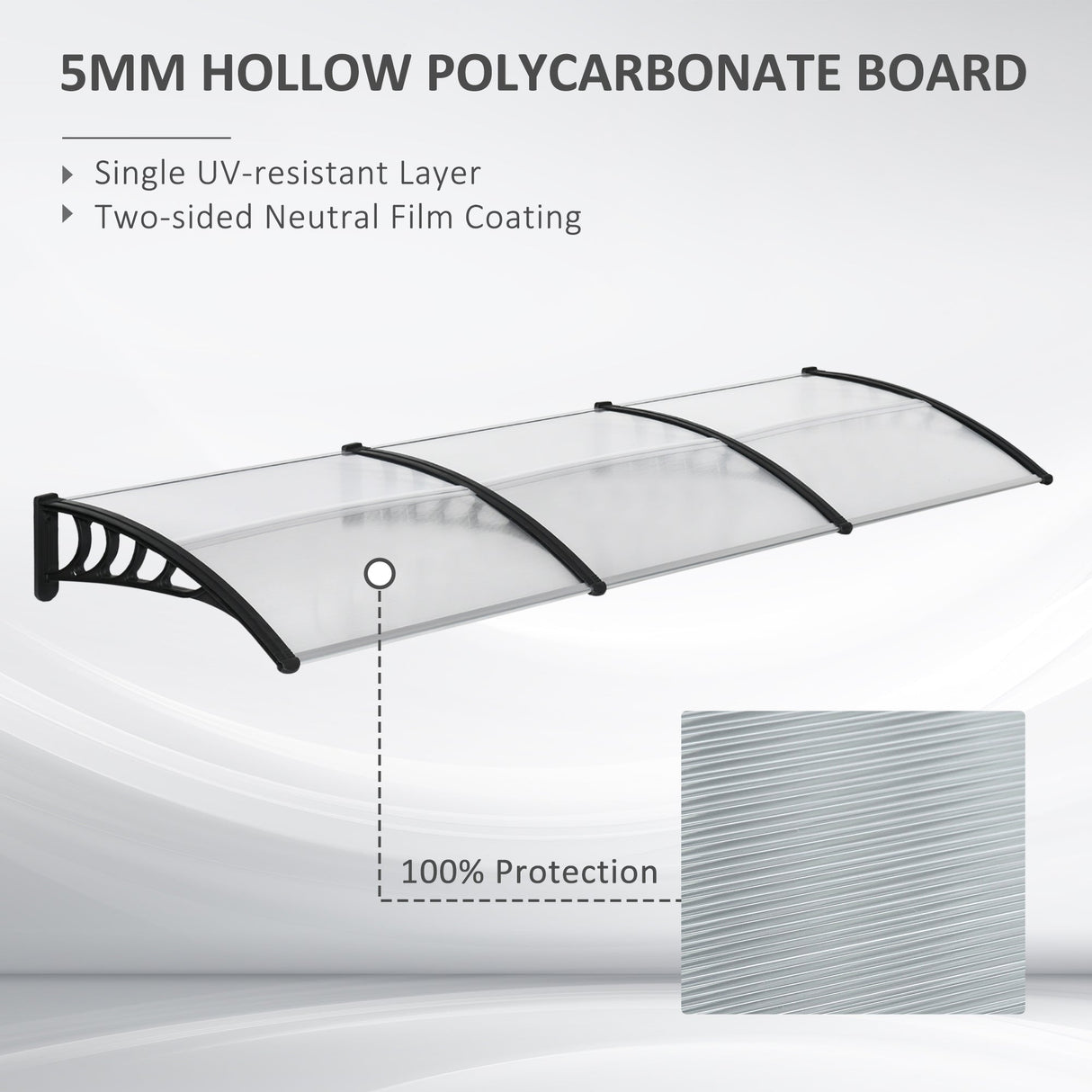 Front Door Canopy, 303 x 96cm Rain Shelter, Clear