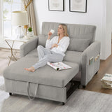 2 Seater Fold-Out Sofa Bed with Sleeping Function - Pull-Out Sleeper Sofa, 3-Level Adjustable Backrest, Cotton Linen Fabric, Light Gray
