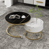 Nesting Coffee Table Set of 2 with Drawers - Marble Effect Tables with Gold Frame