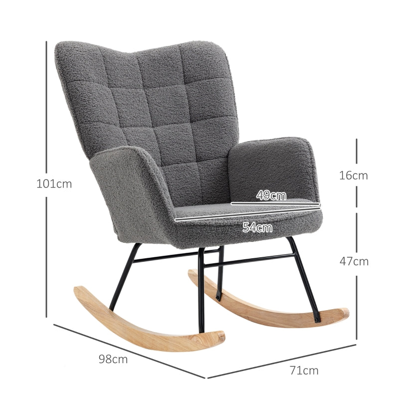 Berber Fleece Glider Rocker, Nursing Wingback Rocking Chair, Dark Grey
