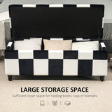 Velvet Storage Ottoman, Button-Tufted Footstool Toy Chest, White and Black