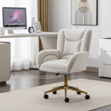 Ivory Velvet Swivel Office Chair ¨C Adjustable Height Home Desk Chair with Gold Legs