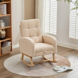 Beige Teddy Fabric Rocking Chair with Adjustable Footrest - High Back Lounge Armchair with Side Pockets