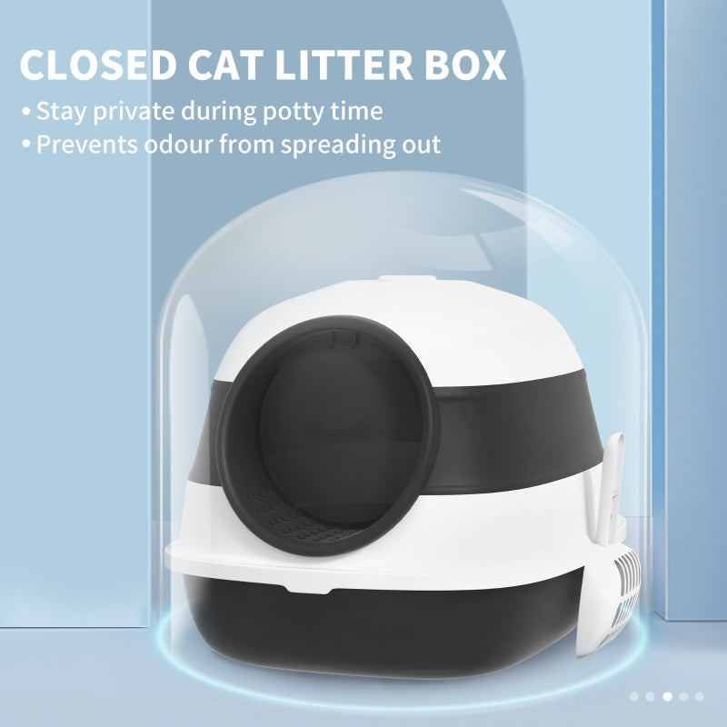 Foldable Cat Litter Tray - Lid, Deodorant, Scoop, Black