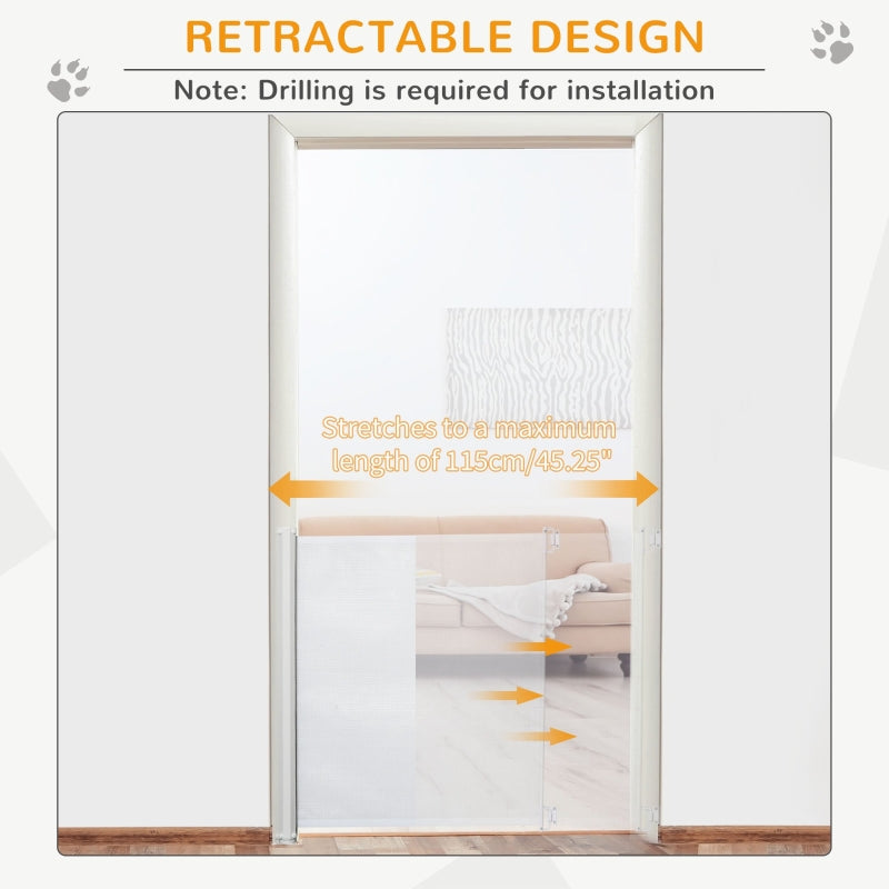 Retractable Stair Gate, Dog Pet Barrier for Doorway, Staircase, Hallway - White