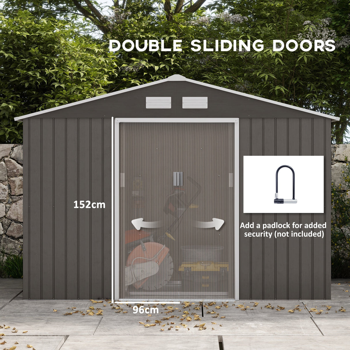 Outdoor Garden Metal Storage Shed Tool Box with Roofed Foundation Ventilation & Doors, Grey