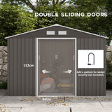 Outdoor Garden Metal Storage Shed Tool Box with Roofed Foundation Ventilation & Doors, Grey