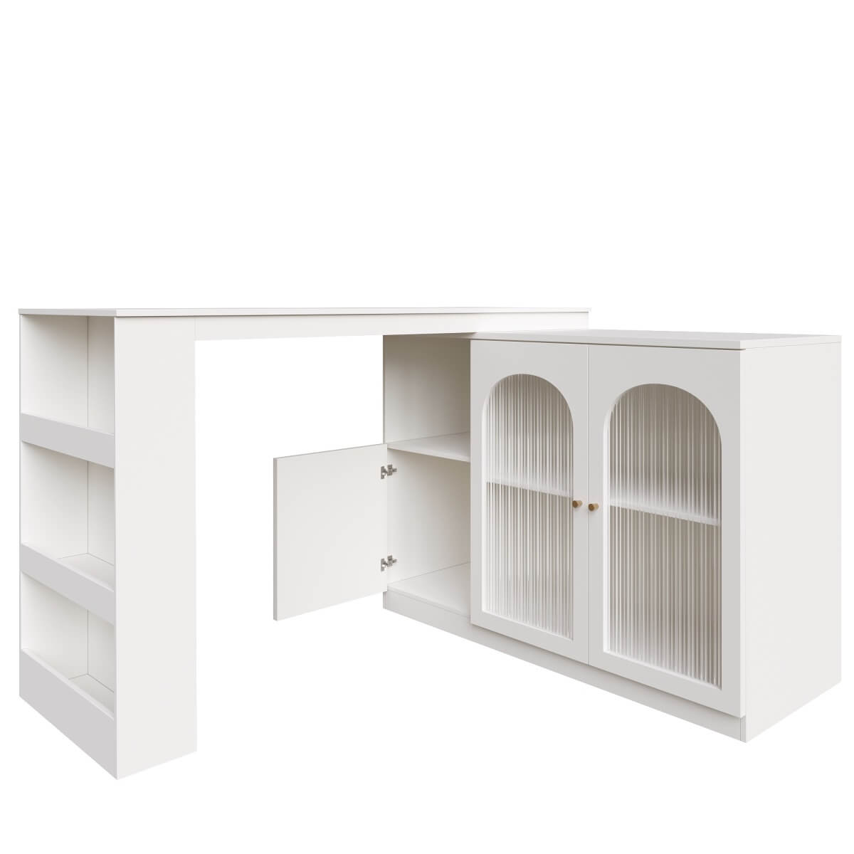 360° Rotating Kitchen Bar Cabinet - Modern White Storage Unit with Glass Door