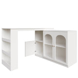 360° Rotating Kitchen Bar Cabinet - Modern White Storage Unit with Glass Door