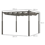 Metal Pergola with Retractable Roof, Magnetic Fixture, Sun Shade Canopy, Grey