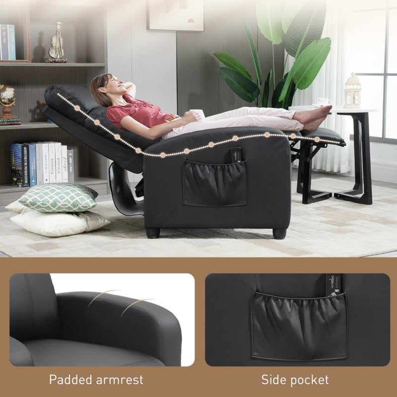 Recliner Armchair, Massage Push Back with Adjustable Leg Rest, Faux Leather Black