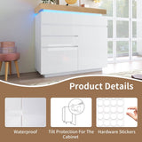 High Gloss Sideboard Cabinet with 2 Doors & 3 Drawers - RGB LED Storage Chest of Drawers for Living Room & Bedroom, White
