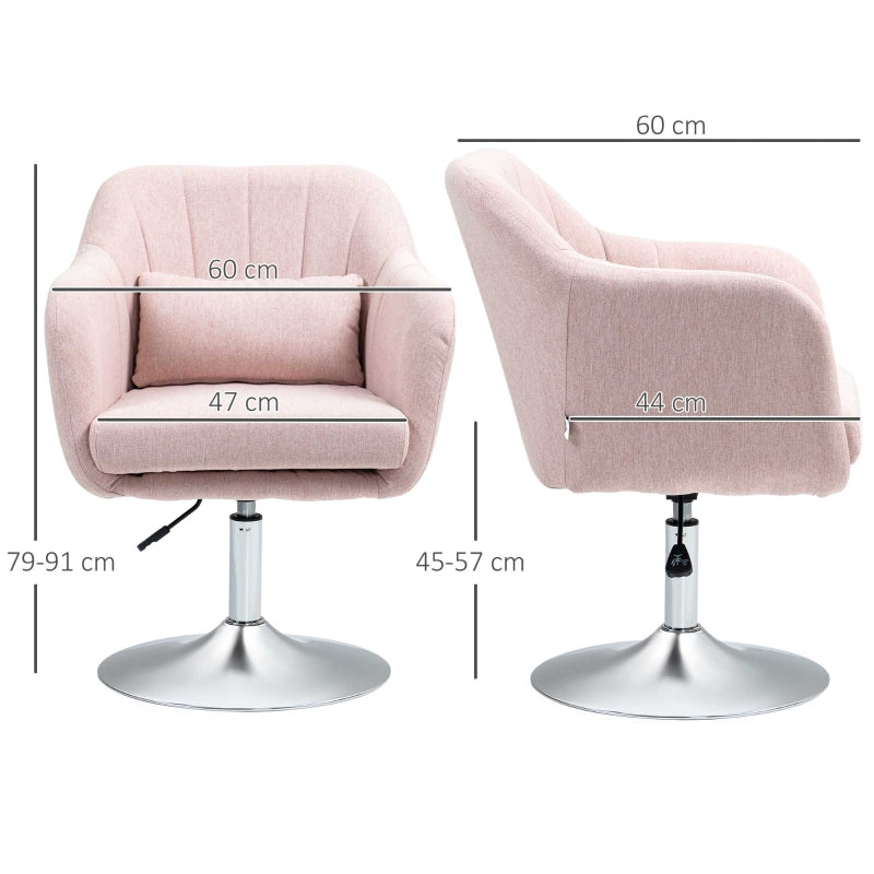 Swivel Accent Chair with Adjustable Height, Thick Cushion, Linen Fabric, Pink