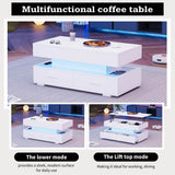 LED Lift Top Coffee Table - Hydraulic Storage Coffee Table with Drawers for Living Room, White