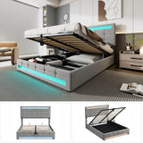 4ft6 Double Velvet Ottoman Bed - LED Storage Bed Frame with 7 Colour Lights, Grey