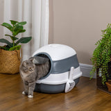 Cat Litter Tray Foldable with Lid, Deodorant, Scoop, White