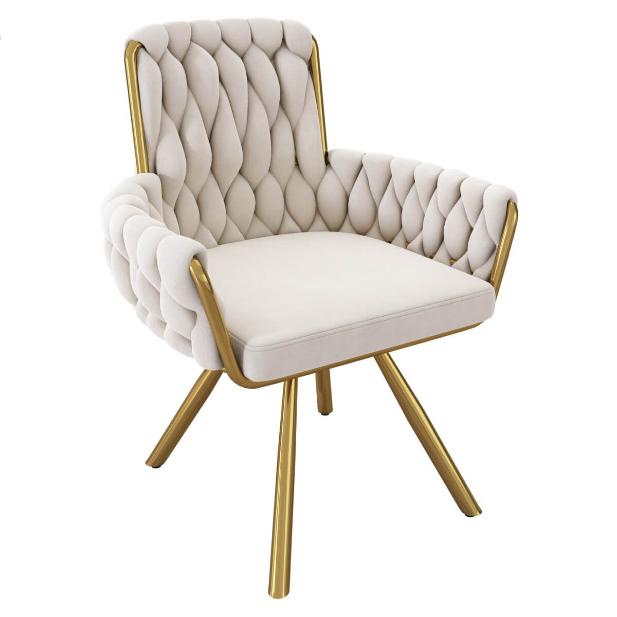 Velvet Swivel Dining Chair - Luxury Armchair, Beige