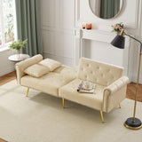 2-Seater Modern Sofa Bed – Velvet Upholstery with 3-Stage Adjustable Backrest and Gold Metal Feet, Space-Saving Convertible Sofa for Small Spaces