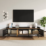 3-Door TV Cabinet – Black & Natural Wood Finish, Compact TV Stand for Living Room