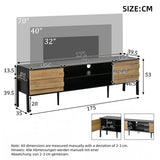 TV Unit with Storage – 2 Cabinets & Open Shelves, Natural Wood & Black