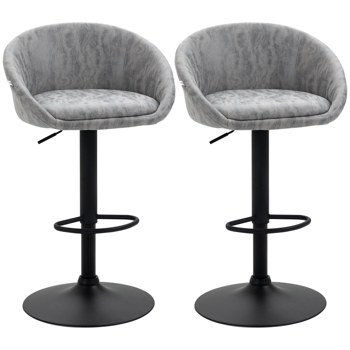 Modern Bar Stools - Height Adjustable Swivel Barstools with Backrest, Armrests and Footrest, Light Grey PU Leather