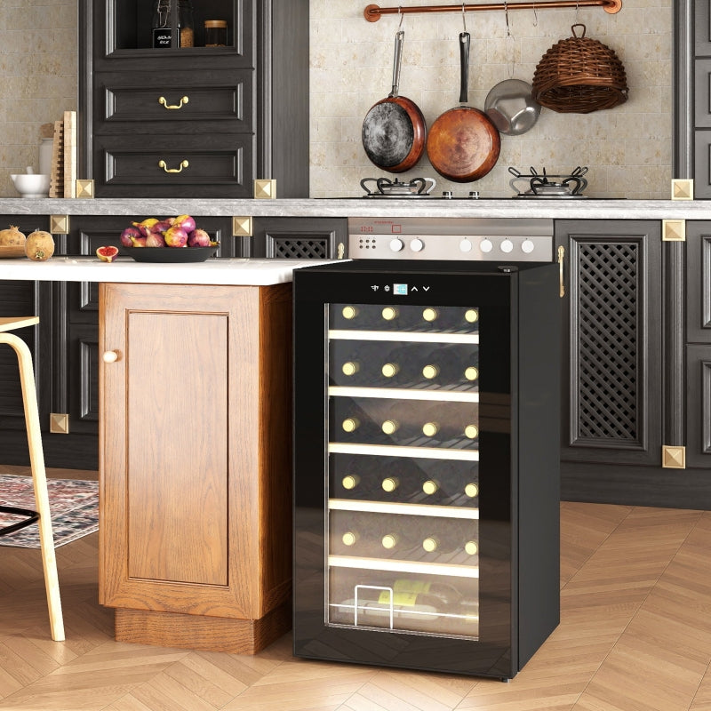 24 Bottle Wine Fridge with Glass Door, LED Light, Digital Touch Screen, Black