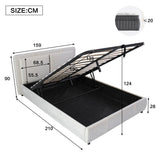 4ft6 Double Upholstered Storage Bed - Hydraulic Lift, Velvet Bed Frame with Removable Headboard, Beige