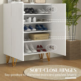 Narrow Shoe Storage Cabinet, 15-20 Pairs, White