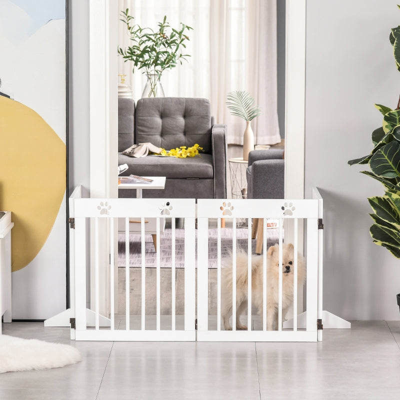Freestanding Pet Gate Folding Safety Fence with Support Feet for Doorway Stairs, White